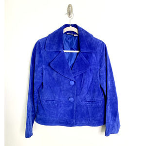 Chicos Size 0 100% Leather Blue Suede with Covered Buttons Women's Jacket